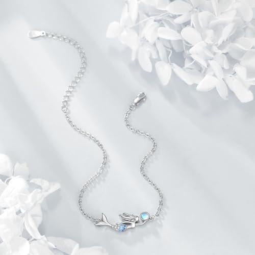 Beach Anklets for Women Sterling Silver Mermaid Anklet Bracelets Created Moonstone Summer Jewelry Mermaid Gifts for Women - Image 5
