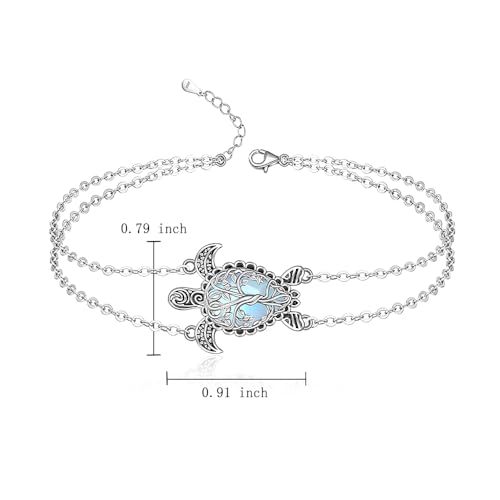 Turtle Anklet Sea Turtle Ankle Bracelets for Women Moonstone Tree of Life Anklets Sterling Silver 925 Beach Ocean Theme Jewelry Mothers Day Gifts - Image 3