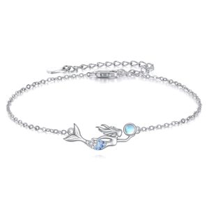 Beach Anklets for Women Sterling Silver Mermaid Anklet Bracelets Created Moonstone Summer Jewelry Mermaid Gifts for Women