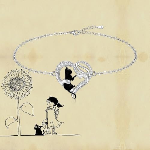 Black Cat Anklet Heart Cat Ankle Bracelets for Women 925 Sterling Silver Cat Anklets for Cats Lover Gifts - Image 5