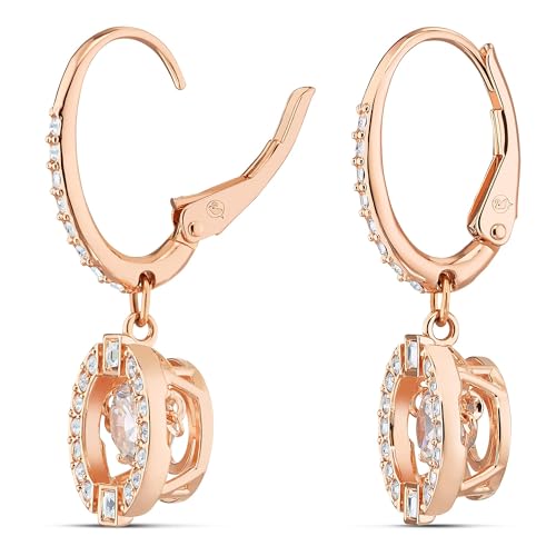 SWAROVSKI Una Pierced Drop Earrings with Dancing Crystal and Matching Pavé on a Rose-Gold Tone Finish Setting, Part of the Una Collection - Image 4