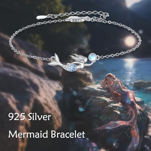 Beach Anklets for Women Sterling Silver Mermaid Anklet Bracelets Created Moonstone Summer Jewelry Mermaid Gifts for Women - Image 7