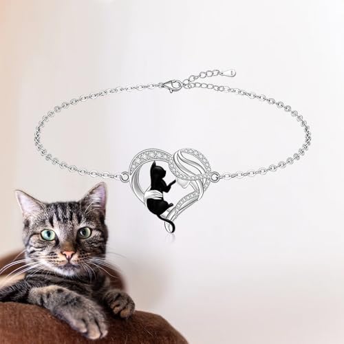 Black Cat Anklet Heart Cat Ankle Bracelets for Women 925 Sterling Silver Cat Anklets for Cats Lover Gifts - Image 7