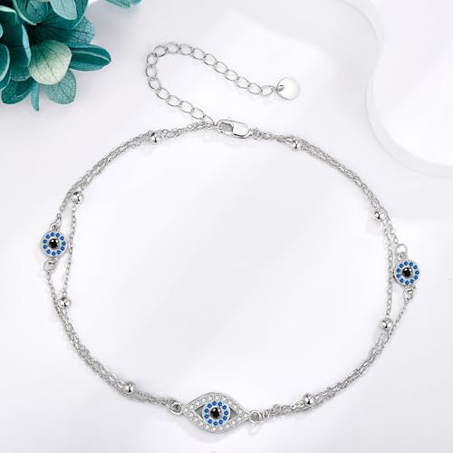 Evil Eye Anklets for Women Waterproof S925 Sterling Silver Lucky Evil Eye Foot Jewelry Boho Anklets Layered Chain - Image 6