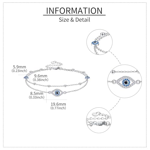 Evil Eye Anklets for Women Waterproof S925 Sterling Silver Lucky Evil Eye Foot Jewelry Boho Anklets Layered Chain - Image 4