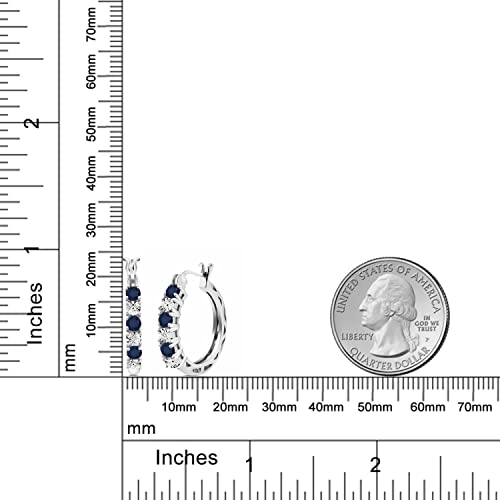 925 Sterling Silver Blue Sapphire and White Lab Grown Diamond Accent Hoop Earrings For Women (0.83 Cttw, 22MM = 0.85 Inches Diameter) - Image 6