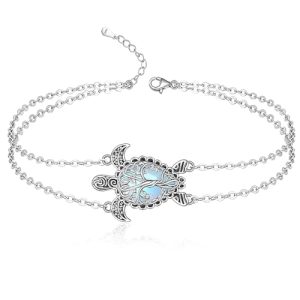 Turtle Anklet Sea Turtle Ankle Bracelets for Women Moonstone Tree of Life Anklets Sterling Silver 925 Beach Ocean Theme Jewelry Mothers Day Gifts