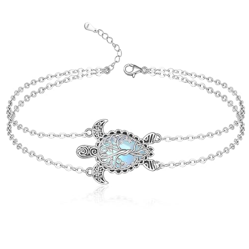 Turtle Anklet Sea Turtle Ankle Bracelets for Women Moonstone Tree of Life Anklets Sterling Silver 925 Beach Ocean Theme Jewelry Mothers Day Gifts