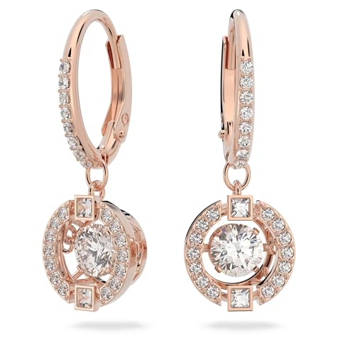 SWAROVSKI Una Pierced Drop Earrings with Dancing Crystal and Matching Pavé on a Rose-Gold Tone Finish Setting, Part of the Una Collection
