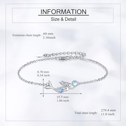 Beach Anklets for Women Sterling Silver Mermaid Anklet Bracelets Created Moonstone Summer Jewelry Mermaid Gifts for Women - Image 4