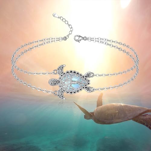 Turtle Anklet Sea Turtle Ankle Bracelets for Women Moonstone Tree of Life Anklets Sterling Silver 925 Beach Ocean Theme Jewelry Mothers Day Gifts - Image 5