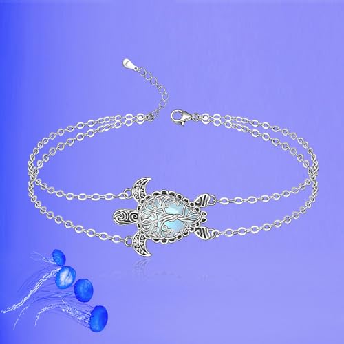 Turtle Anklet Sea Turtle Ankle Bracelets for Women Moonstone Tree of Life Anklets Sterling Silver 925 Beach Ocean Theme Jewelry Mothers Day Gifts - Image 6