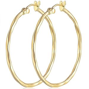 Large Gold Hoop Earrings 14K Gold Hoop Earrings for Women Earring Unique Designed Hoops Earring for Womens 40mm