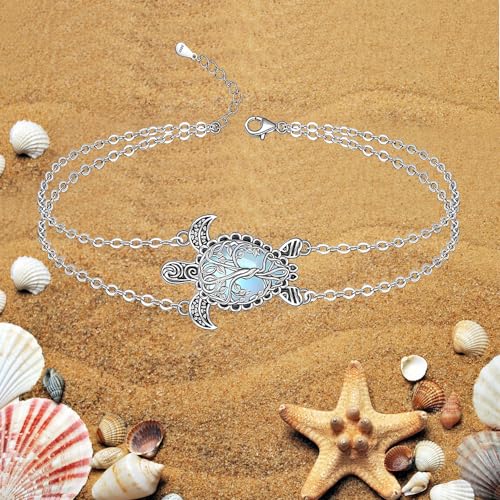 Turtle Anklet Sea Turtle Ankle Bracelets for Women Moonstone Tree of Life Anklets Sterling Silver 925 Beach Ocean Theme Jewelry Mothers Day Gifts - Image 7