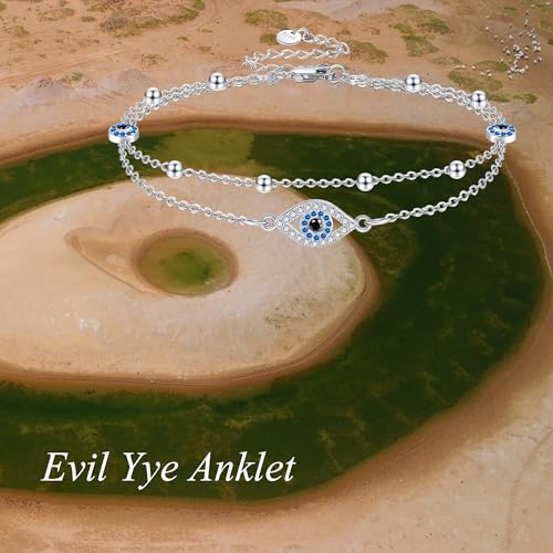 Evil Eye Anklets for Women Waterproof S925 Sterling Silver Lucky Evil Eye Foot Jewelry Boho Anklets Layered Chain - Image 5