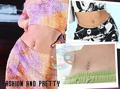 14G Belly Rings, 9K Solid Gold Belly Button Rings, Heart Navel Rings, Internally Threaded Long Belly Piercing Jewelry for Women and Men - Image 7